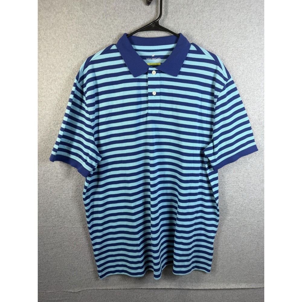 John Bartlett Polo Shirt Mens Large Blue Striped Consensus Classic Casual